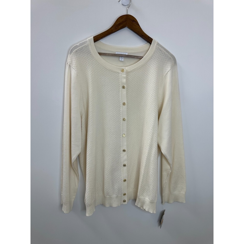NEW Charter Club Textured Gold Button-Front Cardigan Sweater Cream Plus Size 3X - Picture 11 of 11